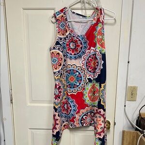 Sleeveless Medallion Print Tunic Top - Red Multi